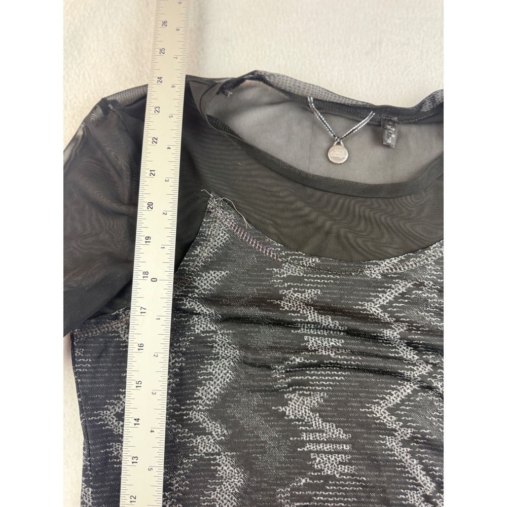 BKE Boutique Long Sleeve Mesh Top Black Silver Geometric Pattern Party - Picture 6 of 10